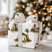 Holy Family Christmas Gift Wrap, Nativity Scene Wrapping Paper, Watercolor Religious Holiday Wrapping Paper, Golden Stars Present Paper