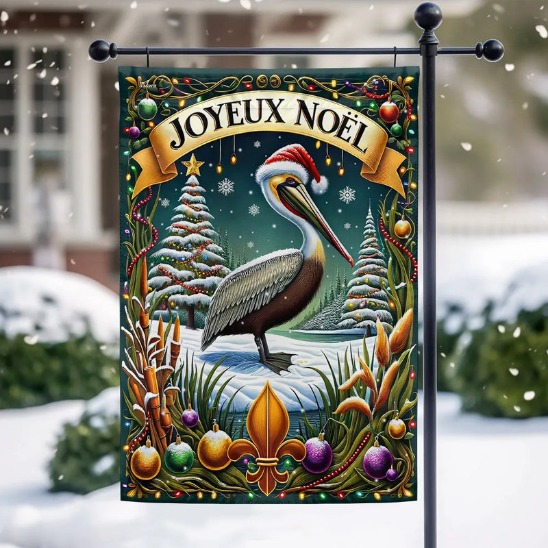 Joyeux Noel Pelican Yard Flag, Louisiana Cajun Christmas Garden Flag, Double Sided Holiday Outdoor Flag, Southern Xmas Lawn Decor