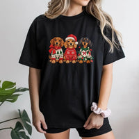 Three Wiener Dogs Santa Hat Tee, Christmas Dachshund Shirt, Holiday Dachshund Graphic T-Shirt, Humorous Xmas Dog Lover Present