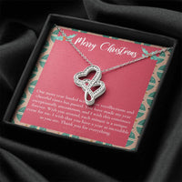 Interlocking CZ Hearts Pendant, Double Heart Necklace for Her, 14K White Gold Over Stainless Steel, Romantic Christmas Wife Necklace