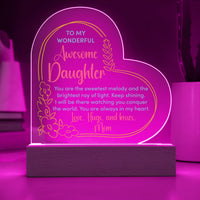 Sentimental Message LED Plaque, Daughter Heart Acrylic Plaque, To My Daughter Keepsake Plaque, Birthday or Christmas Present from Mom