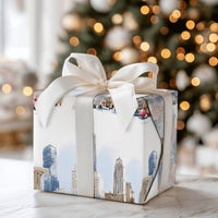 NYC Christmas Cityscape Gift Wrap, Snowy New York City Wrapping Paper, Watercolor Holiday Wrapping Paper, Winter City Gift Wrap Roll