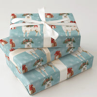 Festive Holiday Llama Gift Wrap, Christmas Llama Wrapping Paper, Adorable Animal Wreath Llama Wrapping Paper, Winter Snowflakes Gift Wrap Roll