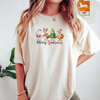 Humorous Christmas Silly Goose Graphic Tee, Merry Goosmas T-Shirt, Adorable Farm Animal Holiday Shirt, Retro Festive Season Xmas Top
