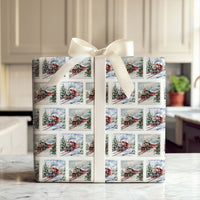 Christmas Locomotive Gift Wrap, Vintage Steam Train Wrapping Paper, Watercolor Train Wrapping Paper, Holiday Winter Train Gift Wrap Roll