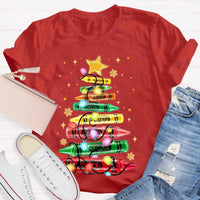 Colorful Holiday Crayon T-Shirt, Christmas Crayon Tree Shirt, Adorable Festive Tree Tee, Art Teacher Xmas Graphic Tee, Holiday Season Apparel