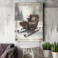 Snowy Winter Forest Print, Vintage Christmas Sleigh Canvas Wall Art, Rustic Holiday Tree Painting Poster, Xmas Decor, Digital Download