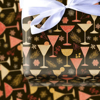 Winter Martini Party Gift Wrap, Holiday Cocktail Wrapping Paper, Dark Aesthetic Drinks Wrapping Paper, New Year Christmas Wrapping Paper