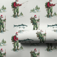 Rustic Outdoorsman Holiday Gift Wrap, Fishing Santa Wrapping Paper, Fisherman Christmas Wrapping Paper, Angler Winter Present Paper Roll