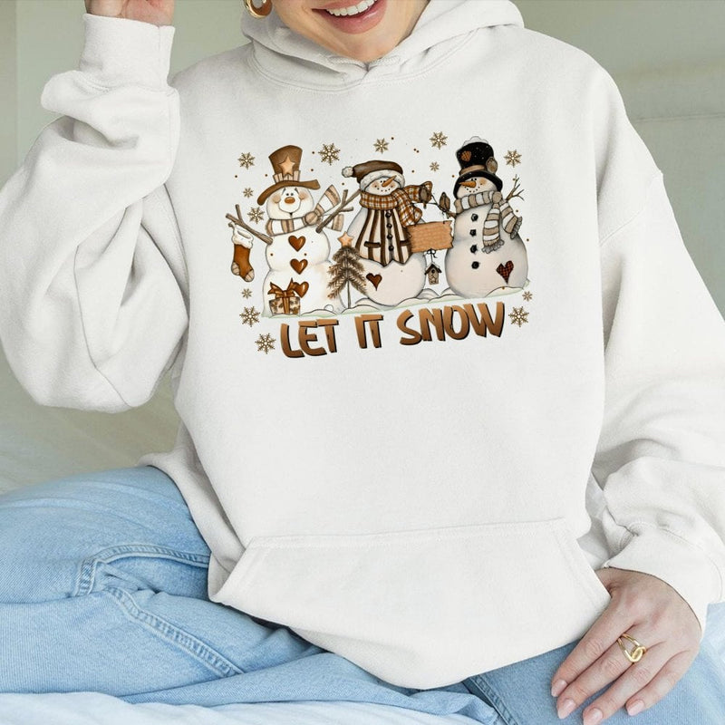 Adorable Snowman Trio Christmas Hooded Sweatshirt, Let It Snow Hoodie, Winter Holiday Hoodie, Comfy Snowmen Xmas Sweater, Holiday Present Pullover