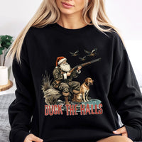 Humorous Hunting Santa Sweater, Duck the Halls Christmas Sweatshirt, Waterfowl Hunter Holiday Crewneck, Duck Hunting Xmas Present