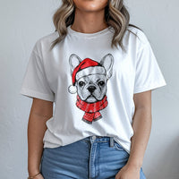 Adorable Santa Hat Frenchie Tee, French Bulldog Christmas Shirt, Holiday Dog Lover Graphic T-Shirt, Christmas Pet Shirt, Dog Lover Present