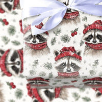 Adorable Woodland Animal Gift Wrap, Watercolor Raccoon Wrapping Paper, Winter Raccoon Holiday Paper, Christmas Present Wrapping Paper Roll