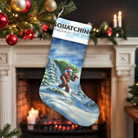 Bigfoot Holiday Stocking, Squatching Through the Snow Christmas Stocking, Personalized Christmas Stocking, Sasquatch Fireplace Decor Present