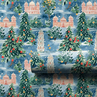 Watercolor Winter City Gift Wrap Roll, Mediterranean Christmas Wrapping Paper, Festive Architecture Wrapping Paper, Holiday Gift Wrap Paper