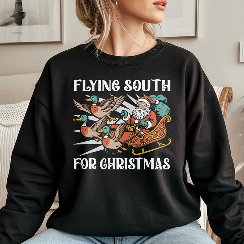Duck Hunting Holiday Sweater, Flying South for Christmas Sweatshirt, Humorous Duck Hunter Crewneck, Retro Hunting Sweatshirt, Xmas Present for Him