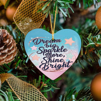 Inspirational Stars Quote Ceramic Ornament, Dream Big Heart Ornament, Motivational Holiday Keepsake, Christmas Tree Decor Present for Her