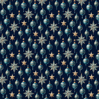Holiday Ornament and Stars Gift Wrap, Navy Blue Christmas Wrapping Paper, Elegant Winter Wrapping Paper, Festive Xmas Gift Wrap Roll