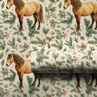 Holly and Pine Holiday Gift Wrap, Rustic Horse Christmas Wrapping Paper, Equestrian Winter Wrapping Paper, Country Woodland Present Wrap