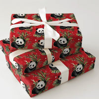 Holly and Berry Gift Wrap, Christmas Panda Bear Wrapping Paper, Red Holiday Wrapping Paper, Adorable Animal Lover Festive Gift Wrap Roll