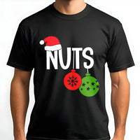 Humorous Holiday Couple Matching Ornament Shirt, Christmas Nuts T-Shirt, Retro Dirty Santa Joke Graphic Tee, Adult Xmas Humor Tee