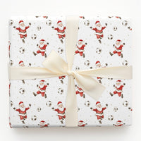 Sports Fan Christmas Gift Wrap, Watercolor Soccer Santa Wrapping Paper, Soccer Player Holiday Paper, Gold Stars Festive Present Wrap Roll