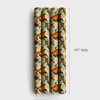 Watercolor Orange Christmas Wrapping Paper, Citrus and Pine Bough Wrapping Paper, Botanical Holiday Wrapping Paper, Winter Berry Gift Wrap