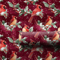 Burgundy Holly Berry Gift Wrap, Winter Cardinal Christmas Wrapping Paper, Watercolor Bird Holiday Wrapping Paper, Nature Festive Gift Wrap