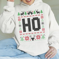 Humorous Holiday Graphic Hoodie, Ho Ho Ho Ugly Christmas Hoodie, Xmas Party Matching Couples Hoodie, Winter Season Hooded Sweatshirt Present
