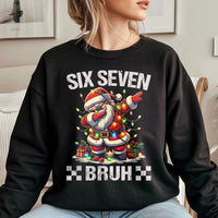 Six Seven Bruh Christmas Graphic Crewneck, Dabbing Santa Sweatshirt, Humorous Meme Santa Sweater, Holiday Humor Pullover, Xmas Gag Present
