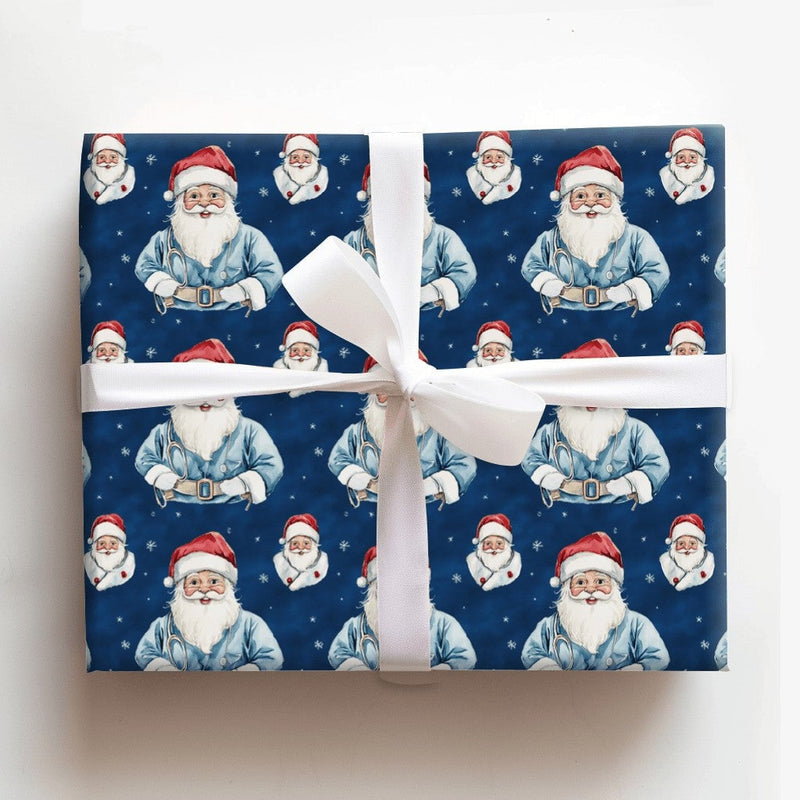 Medical Scrubs Santa Gift Wrap, Doctor Santa Christmas Wrapping Paper, Nurse Holiday Wrapping Paper, Healthcare Worker Xmas Gift Wrap