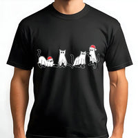 Spooky Kitten Santa Hat Shirt, Christmas Cat Ghost T-Shirt, Creepmas Graphic Tee, Adorable Holiday Ghost Cat T-Shirt, Humorous Cat Lover Present