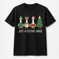 Festive Holiday Duck Graphic Tee, Humorous Christmas Goose T-Shirt, Adorable Xmas Animal Santa Hat Shirt, Winter Holiday Humor Present