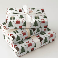 Stocking Candy Cane Gift Wrap, Watercolor Christmas Tree Wrapping Paper, Traditional Holiday Wrapping Paper, Festive Gift Wrap Paper Roll