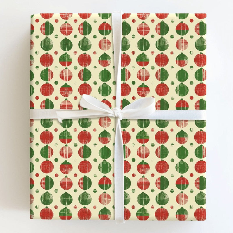 Red Green Holiday Gift Wrap, Rustic Christmas Ornament Wrapping Paper, Festive Xmas Wrapping Paper, Holiday Present Decor
