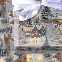 Comfy Glowing Town Gift Wrap, Nostalgic Winter Village Wrapping Paper, Snowy Christmas Wrapping Paper, Traditional Holiday Gift Wrap Roll