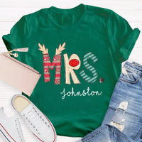 Custom Name Classic Holiday Graphic Tee, Personalized Christmas Teacher T-Shirt, Merry Christmas Educator Shirt, Teacher Xmas Present Tee