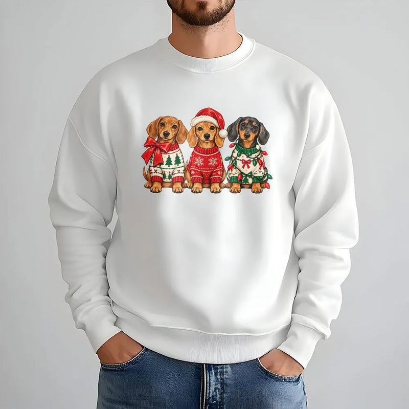 Holiday Wiener Dog Crewneck, Christmas Dachshund Sweatshirt, Retro Santa Dachshund Pullover, Adorable Dachshund Dog Lover Xmas Sweater