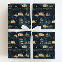Magical Winter Train Gift Wrap, Snowy Village Christmas Wrapping Paper, Comfy Night Village Wrapping Paper, Holiday Season Gift Wrap