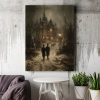 Snowy Christmas Night Canvas Art, Gothic Victorian Mansion Canvas Print, Dark Aesthetic Holiday Canvas Decor, Winter Landscape Wall Art