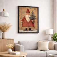 Rustic Vintage Christmas Canvas, Folk Art Santa Claus Canvas Print, Farmhouse Holiday Wall Art, Distressed Santa Canvas Wall Decor