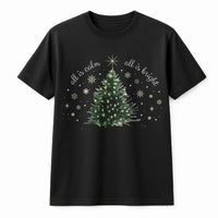 Watercolor Christmas Tree Shirt, All Is Calm All Is Bright Shirt, Christian Holiday Pine Graphic Shirt, Winter Scripture Tee, Xmas Present
