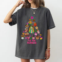 Mexican Food Tree Graphic Tee, Our Lady of Guadalupe Christmas T-Shirt, Hispanic Holiday Shirt, Virgin Mary Festive T-Shirt, Latina Present