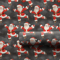 Charcoal Dark Holiday Gift Wrap, Dancing Santa Christmas Wrapping Paper, Whimsical Xmas Wrapping Paper, Festive Santa Gift Wrap Roll