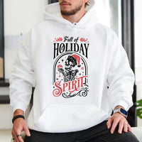 Humorous Skeleton Christmas Sweatshirt, Full of Holiday Spirit Hoodie, Spooky Xmas Hooded Pullover, Skeleton Drinking Holiday Hoodie