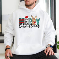Leopard Plaid Santa Hat Reindeer Hoodie, Merry Christmas Hoodie, Festive Holiday Hooded Sweatshirt, Winter Christmas Reindeer Pullover Present