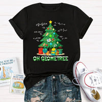Humorous Geometry Pun Christmas T-Shirt, Oh Geometree Math Teacher Shirt, Holiday Math Teacher Graphic Tee, Xmas Math Teacher Holiday Present