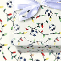 Watercolor Sports Holiday Gift Wrap, Soccer Christmas Wrapping Paper, Christmas Lights Soccer Present Wrap, Player Coach Holiday Present Paper