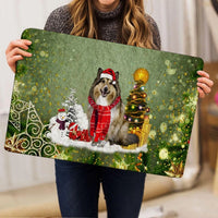 Winter Snow Tree Welcome Mat, Rough Collie Christmas Doormat, Holiday Pet Entryway Rug, Dog Lover Floor Mat, Indoor Outdoor Decor