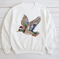 Santa Hat Duck Graphic Sweatshirt, Mallard Duck Christmas Sweatshirt, Rhinestone Duck Holiday Sweater, Festive Xmas Pullover Sweatshirt